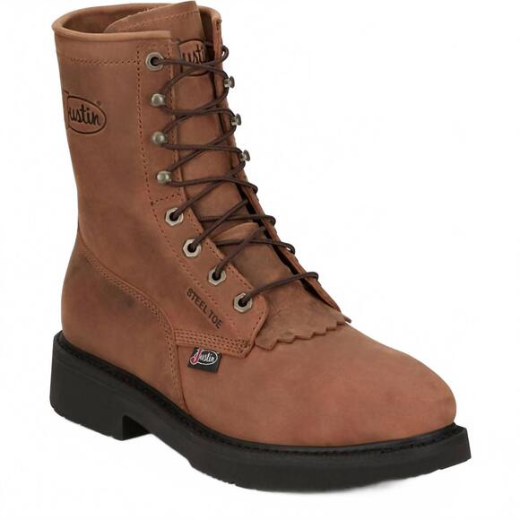 NEW JUSTIN BOOTS men's livestock round steel toe lace-up work boots in aged brow
